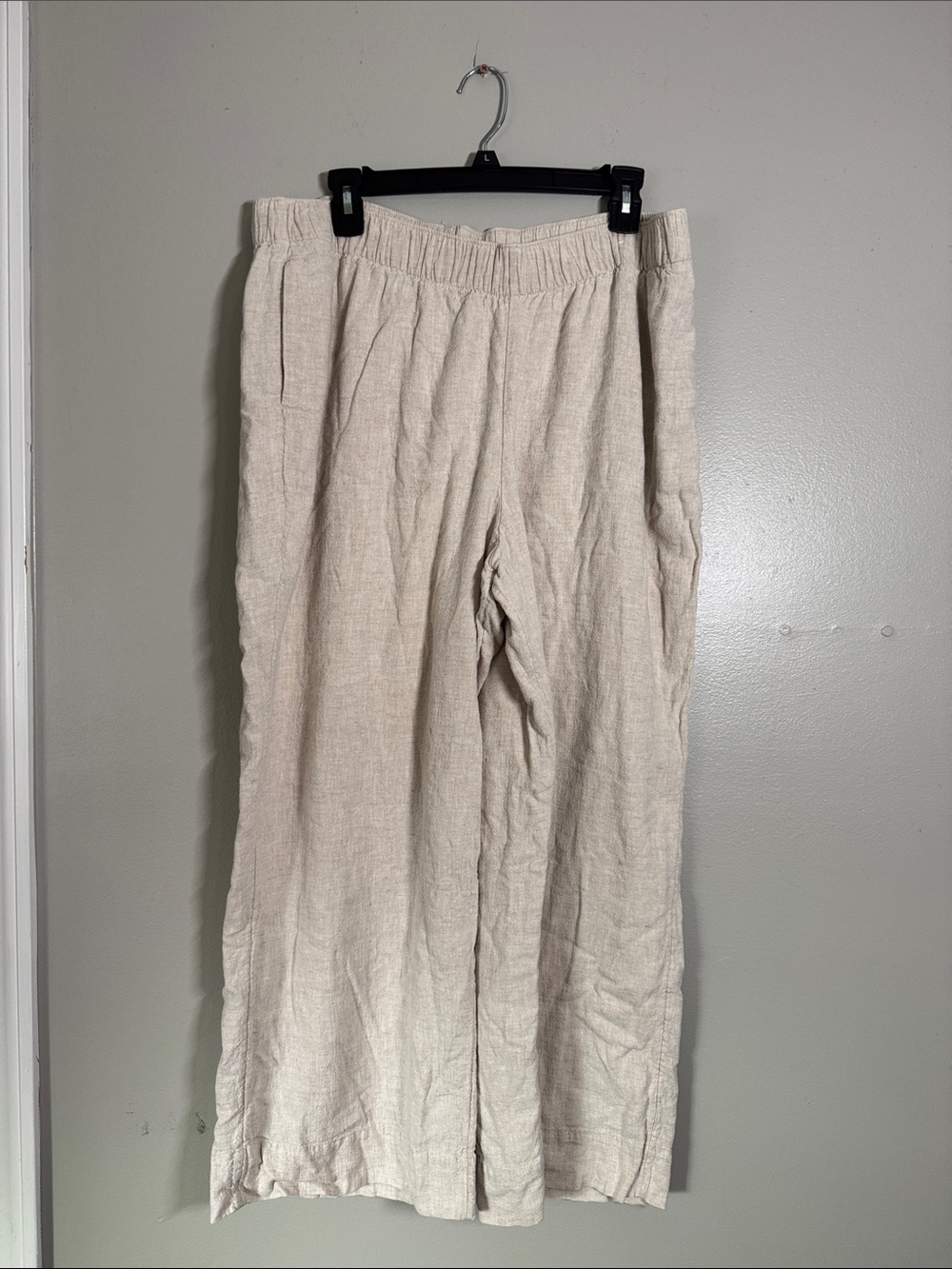 Abercrombie & Fitch Cream Linen-Blend Elastic-Waist Chinos